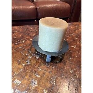 4” Tan Pillar Candle With 6” Brown Candle Holder